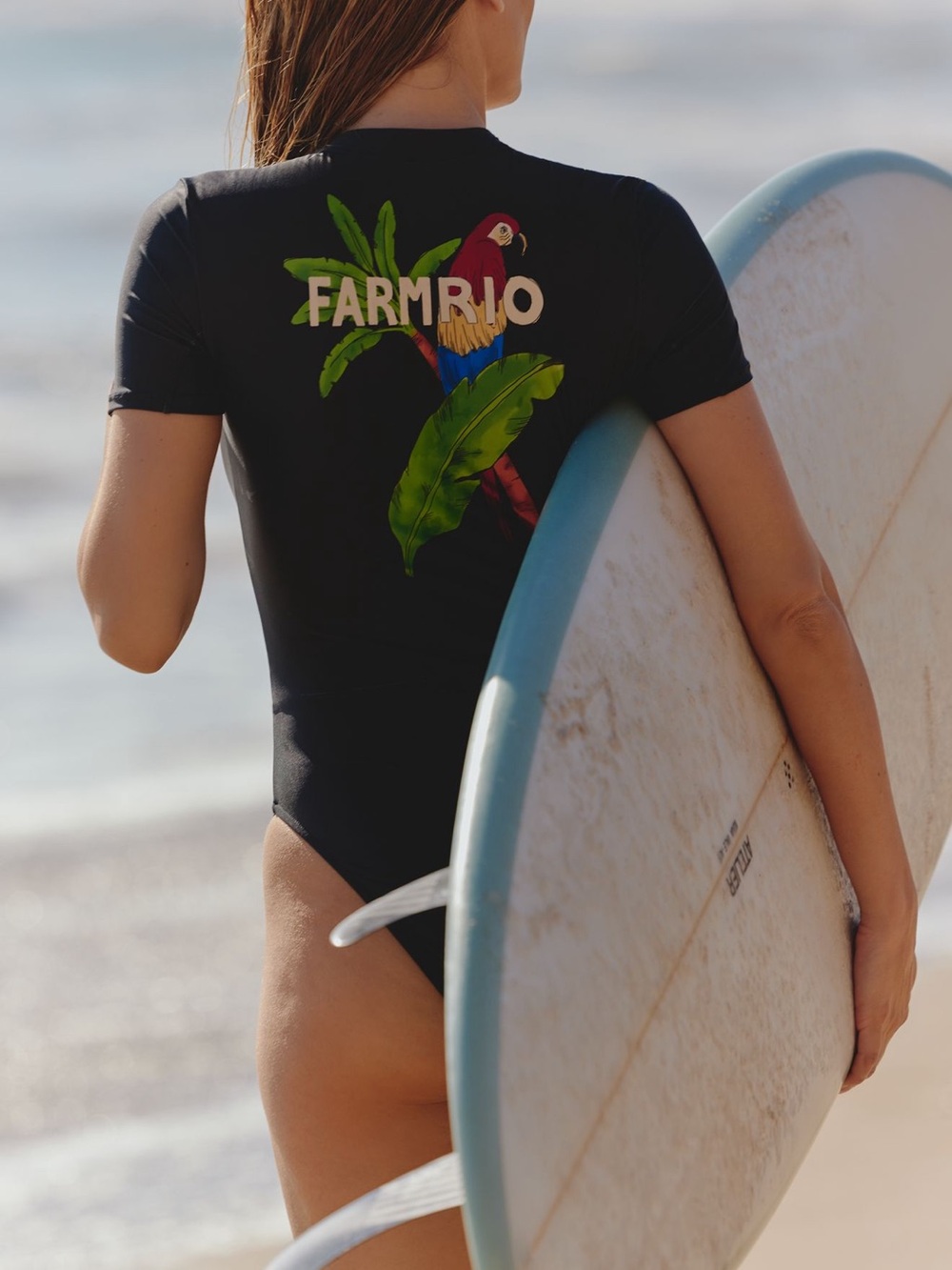 FARM Rio x Anthropology Black Parrot & Tropical Leaf Rashguard